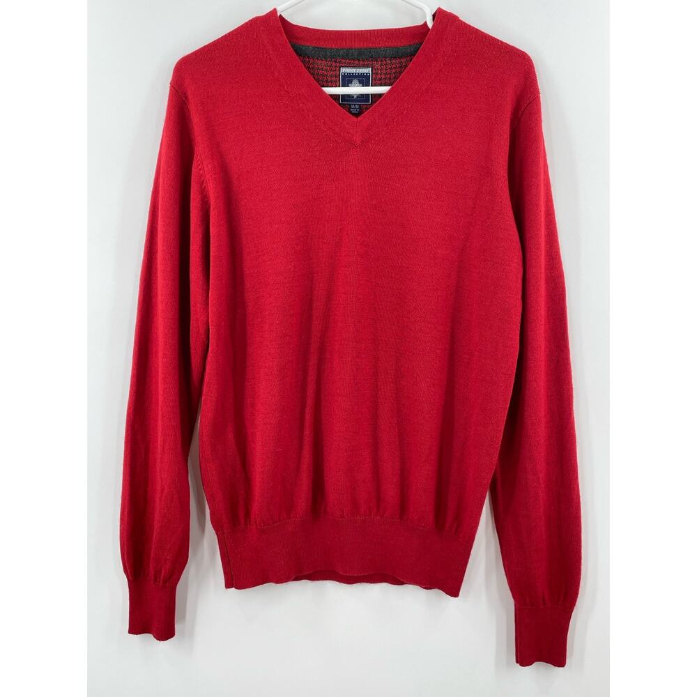 Point Zero Merino Wool Blend‎ Men’s Sweater, V-neck, Red, Sz. M. Soft Preppy